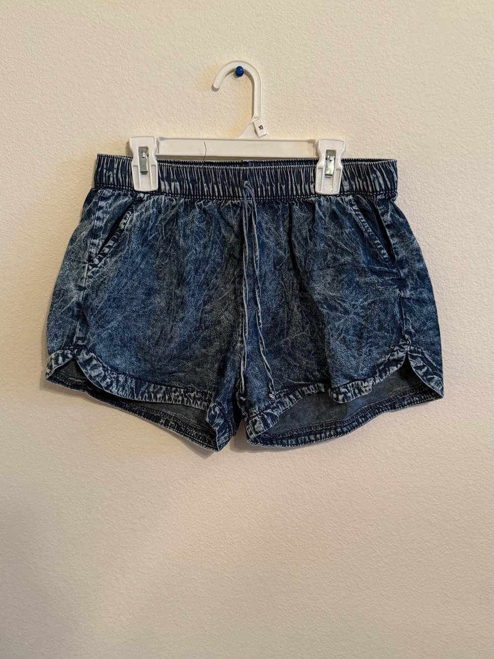 Women's Washed Athletic Denim-Style Drawstring Shorts - Blue